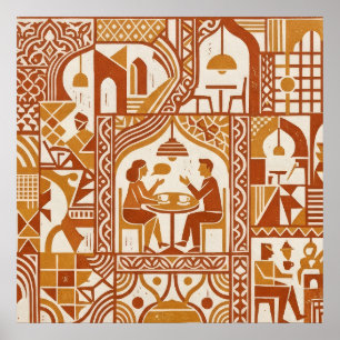 Ochre Folk Cafe Patroon Poster