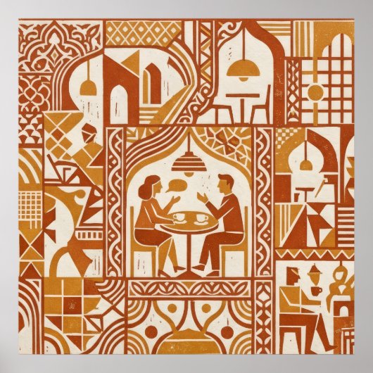 Ochre Folk Cafe Patroon Poster (Voorkant)