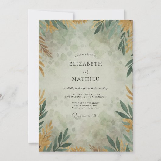 Ochre Goud Tak Eucalyptus Bruiloft Kaart (Voorkant)