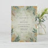 Ochre Goud Tak Eucalyptus Bruiloft Kaart (Staand voorkant)