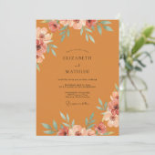 Ochre Koraal Ranunculus Eucalyptus Bruiloft Kaart (Staand voorkant)