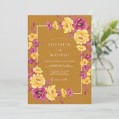 Ochre Magenta Bloom Bruiloft Kaart (Staand voorkant)