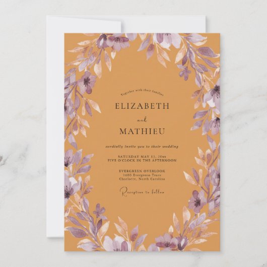Ochre Mauve Blad Bruiloft Kaart (Voorkant)