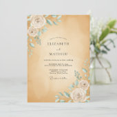 Ochre Mint Roze Bruiloft Kaart (Staand voorkant)