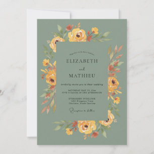 Ochre Olijf Peony Bruiloft Kaart
