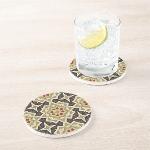 Ochre Red Olive Green Black Tribal Art Patroon Zandsteen Onderzetter