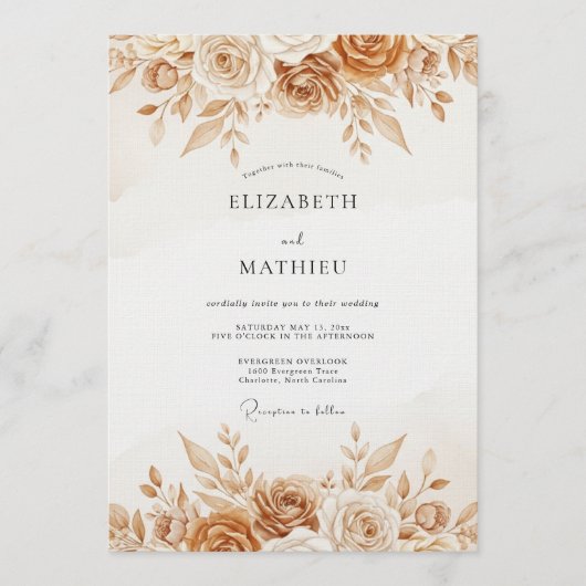 Ochre Rustic Botanical Wedding Kaart (Voorkant)