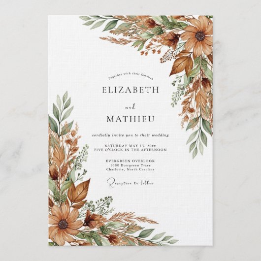 Ochre Rustic Woodland Wedding Kaart (Voorkant)