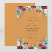 Ochre Wilde Bloemen Bruiloft Kaart (Voorkant / Achterkant)