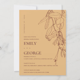 OCHRE YELLOW DRAWING FLORA REHEARSAL DINNER INVITE BEDANKKAART