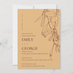 OCHRE YELLOW DRAWING FLORA REHEARSAL DINNER INVITE BEDANKKAART