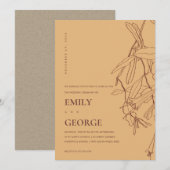 OCHRE YELLOW LINE DRAAIENDE FLORAL WEDDING INVITE BEDANKKAART (Voorkant / Achterkant)