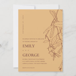 OCHRE YELLOW LINE DRAAIENDE FLORAL WEDDING INVITE BEDANKKAART