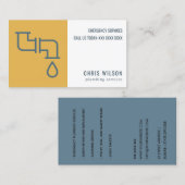 OCHRE YELLOW NAVY PLUMBER SERVICE PIPES PLUMBING VISITEKAARTJE (Voorkant / Achterkant)