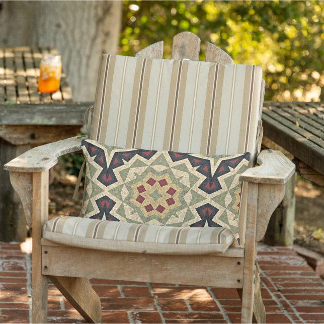 Ochre Yellow Red Olive Green Black Tribal Buitenkussen (Stoel)