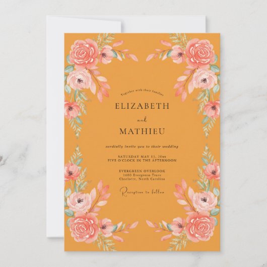Ochre Zalm Ranunculus Eucalyptus Bruiloft Kaart (Voorkant)