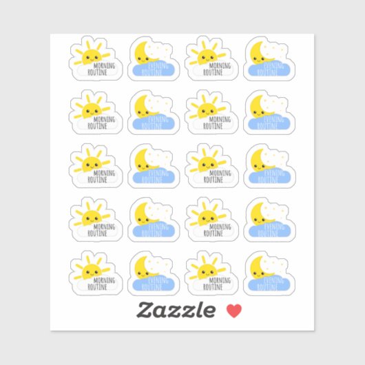 Ochtend Avond Routine Kawaii Zon & Maan Planner Sticker (Vel)