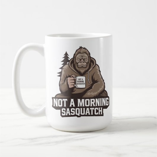Ochtend Bigfoot - Slaperige Sasquatch met Koffie M Koffiemok (Links)