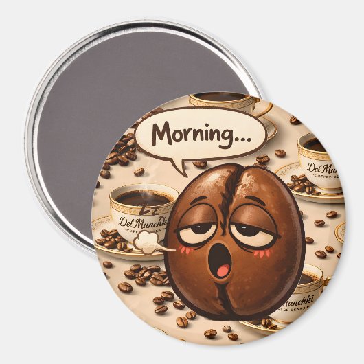 Ochtend, grappige slaperige koffieboon re magneet (Voorkant / Achterkant)