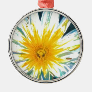 Ochtend Heldere Witte Gele Bloem op Midnight Metalen Ornament