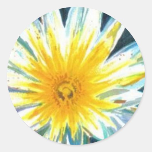 Ochtend Heldere Witte Gele Bloem op Midnight Ronde Sticker (Voorkant)