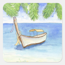 Ochtend in Bali Waterverf Vierkante Sticker