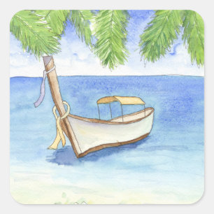 Ochtend in Bali Waterverf Vierkante Sticker