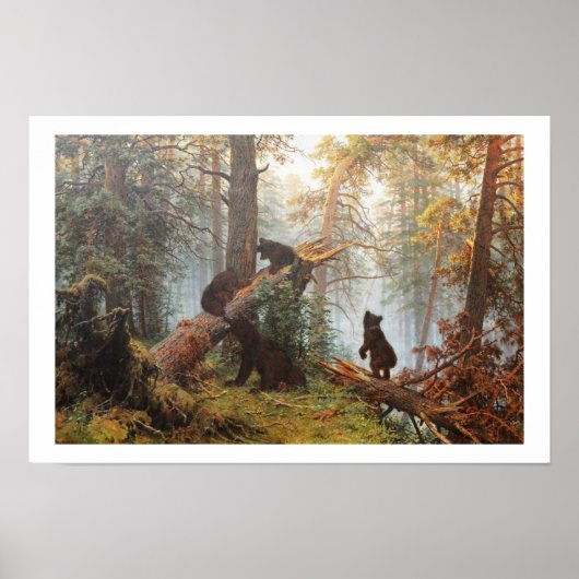 Ochtend in een pijnbomenbos poster (Voorkant)