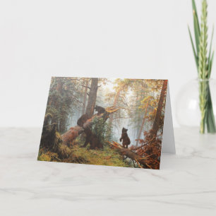 Ochtend in een pijnboombos feestdagen kaart