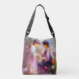 Ochtend in een tuin crossbody tas