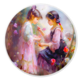 Ochtend in een tuin keramische knop