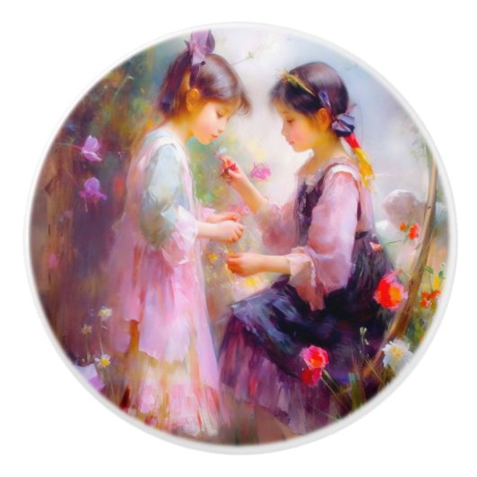 Ochtend in een tuin keramische knop (Voorkant)