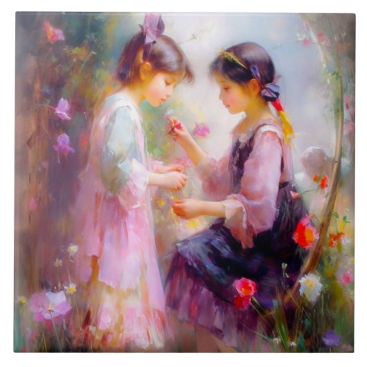 Ochtend in een tuin tegeltje (Voorkant)