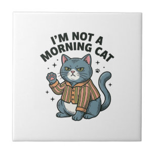 Ochtend Kat Vintage Gravure Grappige Kat T-Shirt D Tegeltje