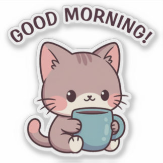 Ochtend Koffie Kat – Adorable Sticker voor Kat Lie