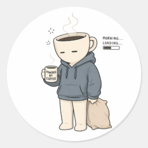 Ochtend laden aangedreven door grappige koffie Min Ronde Sticker
