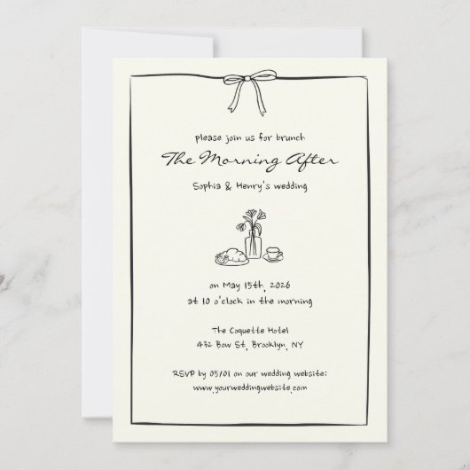 Ochtend na bruiloft brunch tijdloze hand getekend kaart (Voorkant)