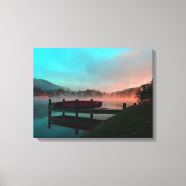 Ochtend op het meer met kano. canvas afdruk