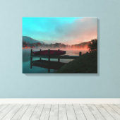 Ochtend op het meer met kano. canvas afdruk (Insitu (Houten vloer))