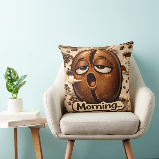 Ochtend, slaperige koffieboon grappig herkenbaar k kussen (Stoel)