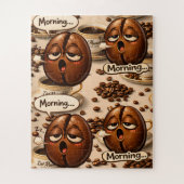 Ochtend, slaperige koffieboon grappige herkenbare  legpuzzel (Verticaal)