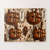 Ochtend, slaperige koffieboon grappige herkenbare  legpuzzel (Horizontaal)