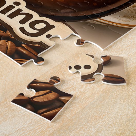 Ochtend, slaperige koffieboon grappige herkenbare  legpuzzel (Zijkant)