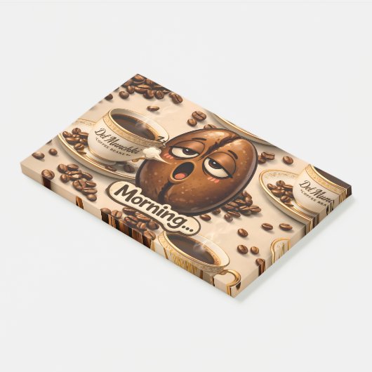 Ochtend, slaperige koffieboon grappige relateerbar post-it® notes (Schuin)