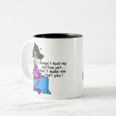 Ochtend voor koffie Humor Tweekleurige Koffiemok (Voorkant links)