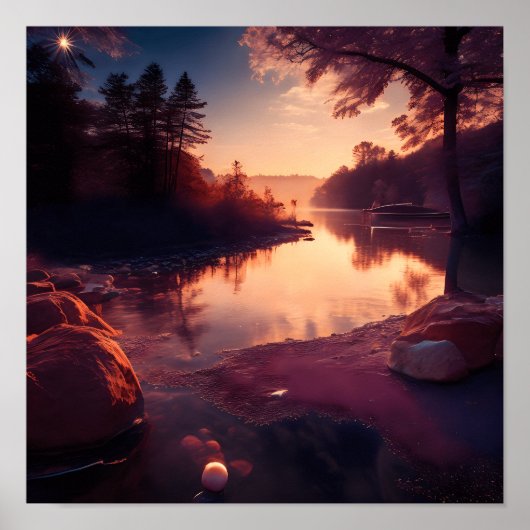 Ochtend zonsopgang boven een rustig meer poster (Voorkant)