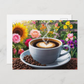Ochtendbeker koffie en prachtige bloementuin  briefkaart (Voorkant / Achterkant)