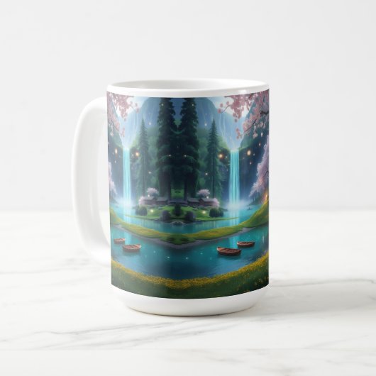“Ochtenddrijven – Rustig Turquoise Meer Koffiemok (Voorkant links)