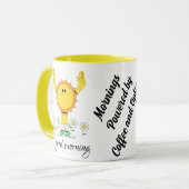 Ochtenden aangedreven door koffie en optimisme mok (Voorkant links)