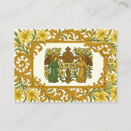 Ochtendgebed met AMDG en engelen Visitekaartje (Voorkant)